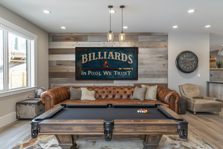 Billiards Room Decor In Pool We Trust Vintage Sign Canvas Wall Art