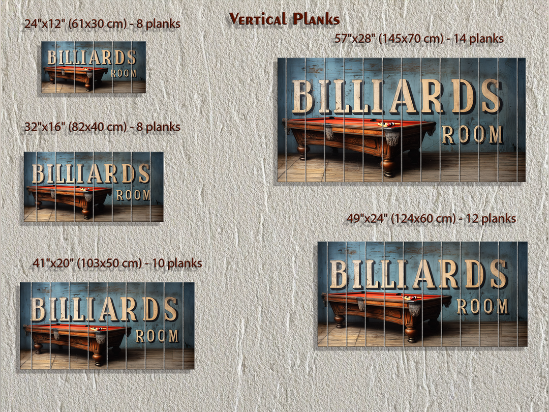 Billiards Room Sign Distressed Wood Wall Art