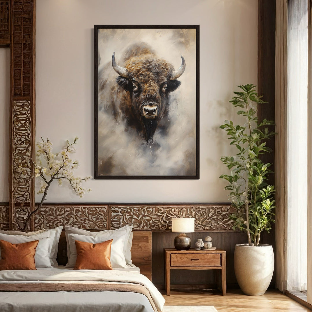 Bison Abstract Painting Extra Large Framed Canvas Wall Art
