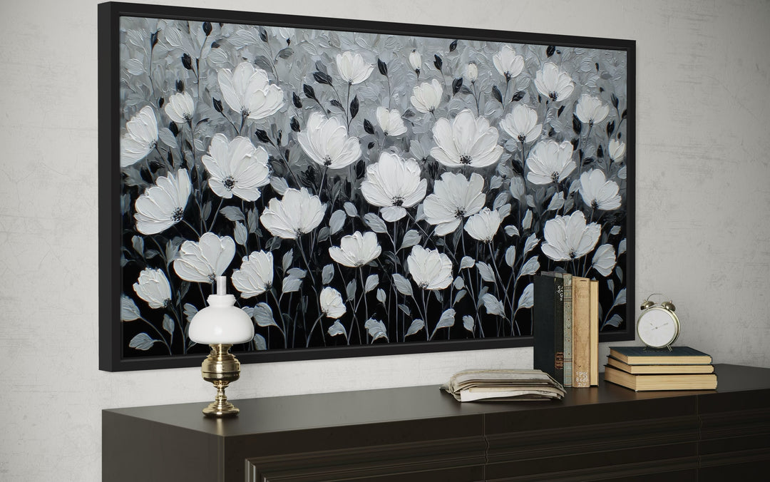Black And White Flowers Framed Canvas Wall Art