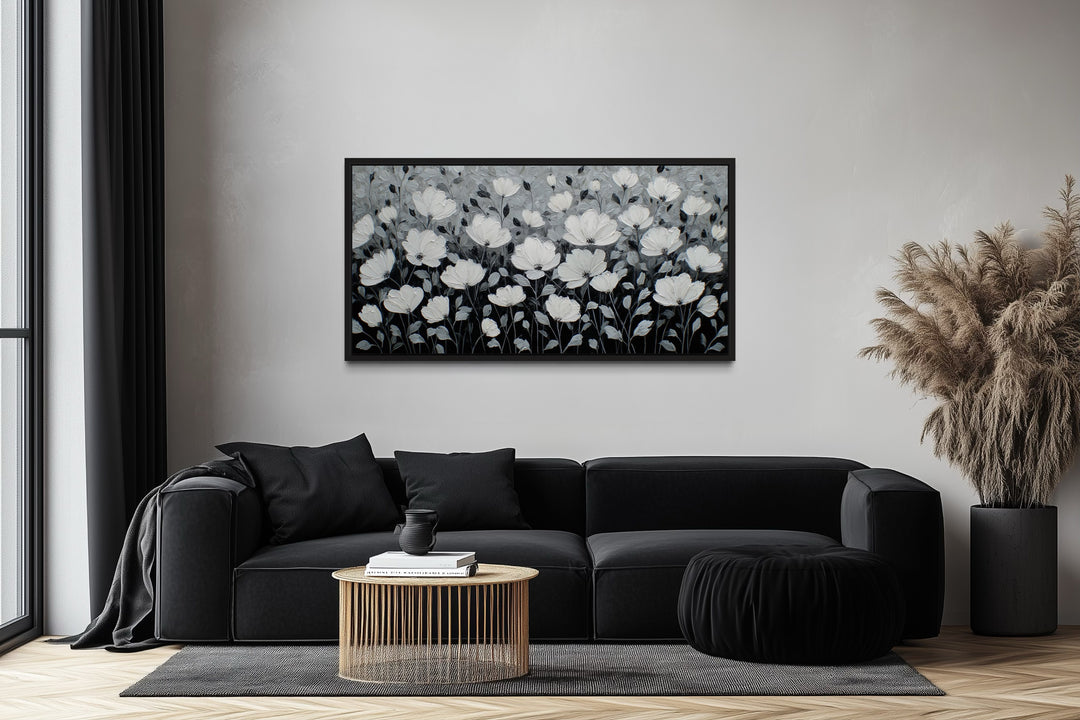 Black And White Flowers Framed Canvas Wall Art