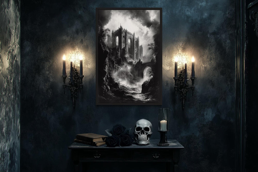 Black And White Gothic Dilapidated Castle Wall Art