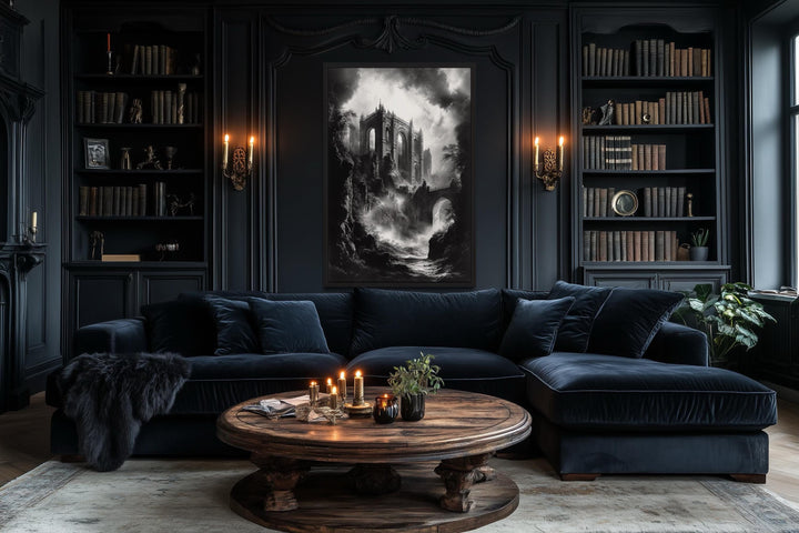 Black And White Gothic Dilapidated Castle Wall Art