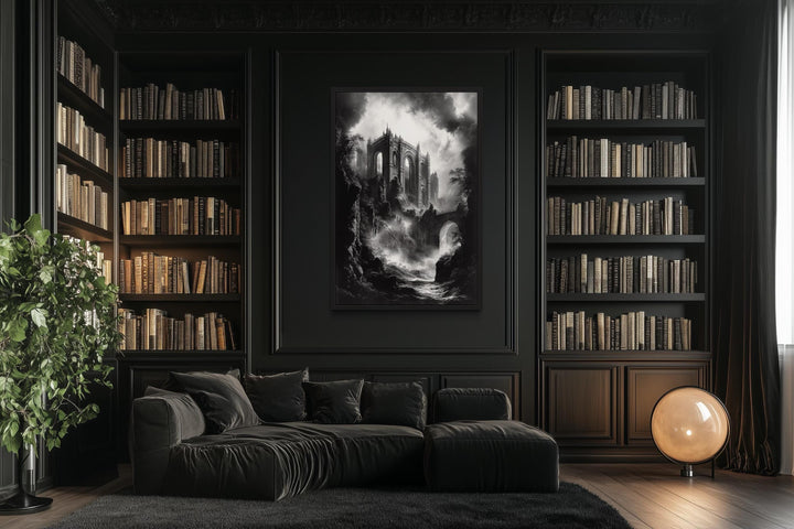 Black And White Gothic Dilapidated Castle Wall Art