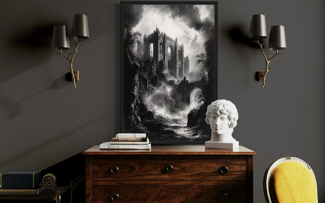Black And White Gothic Dilapidated Castle Wall Art