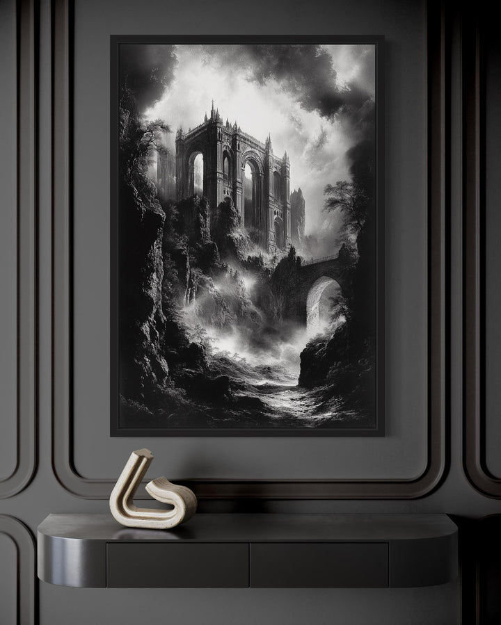 Black And White Gothic Dilapidated Castle Wall Art