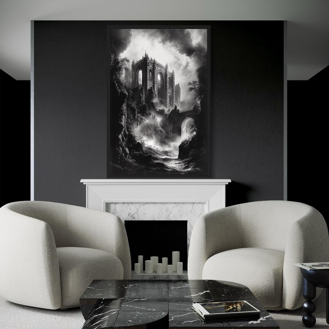 Black And White Gothic Dilapidated Castle Wall Art