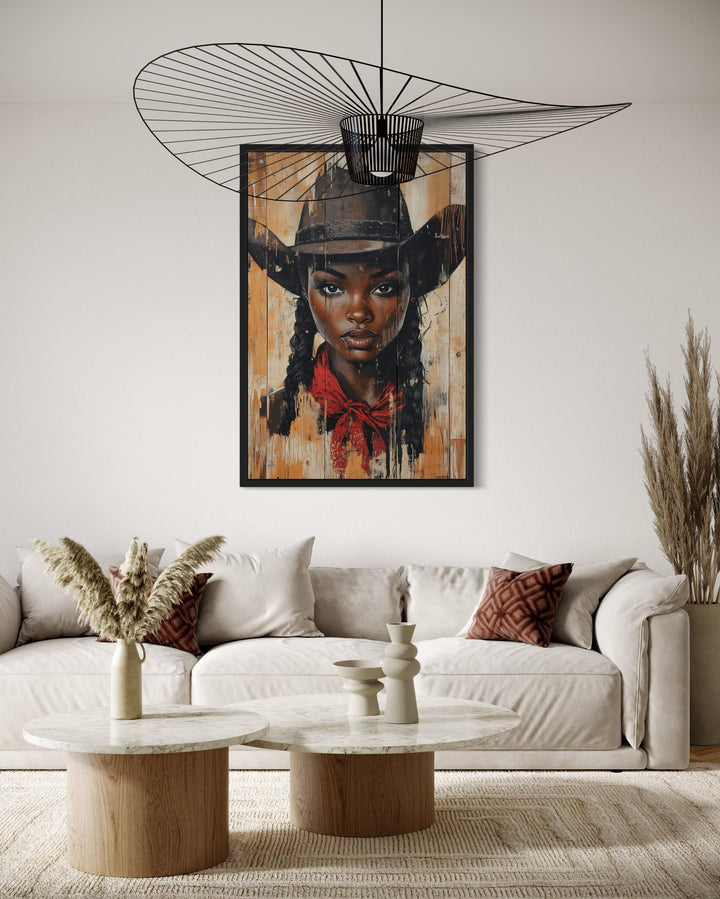 Black Cowgirl Graffiti Portrait Canvas Wall Art