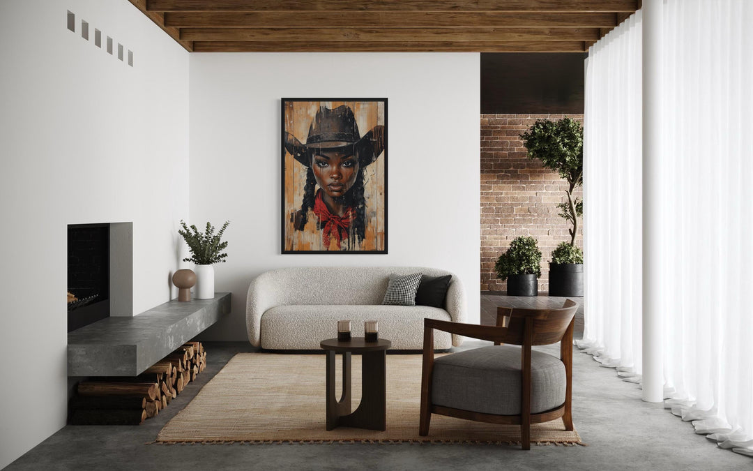 Black Cowgirl Graffiti Portrait Canvas Wall Art