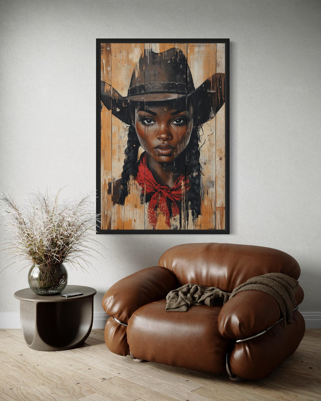Black Cowgirl Graffiti Portrait Canvas Wall Art