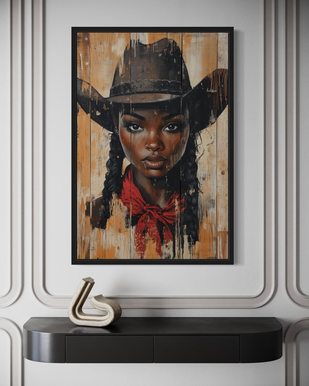 Black Cowgirl Graffiti Portrait Canvas Wall Art