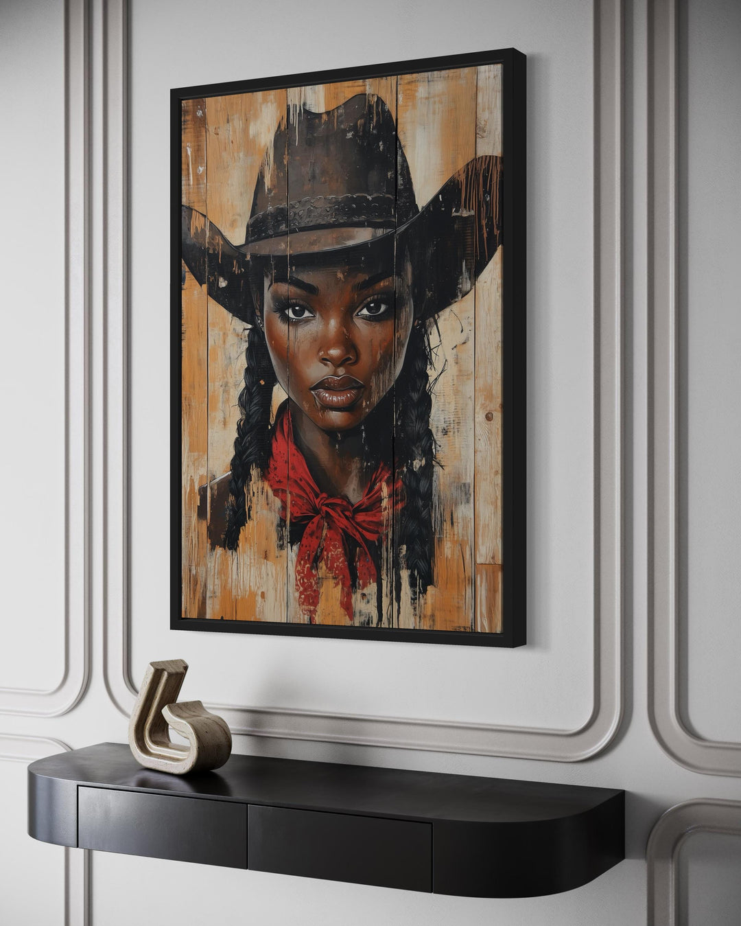 Black Cowgirl Graffiti Portrait Canvas Wall Art