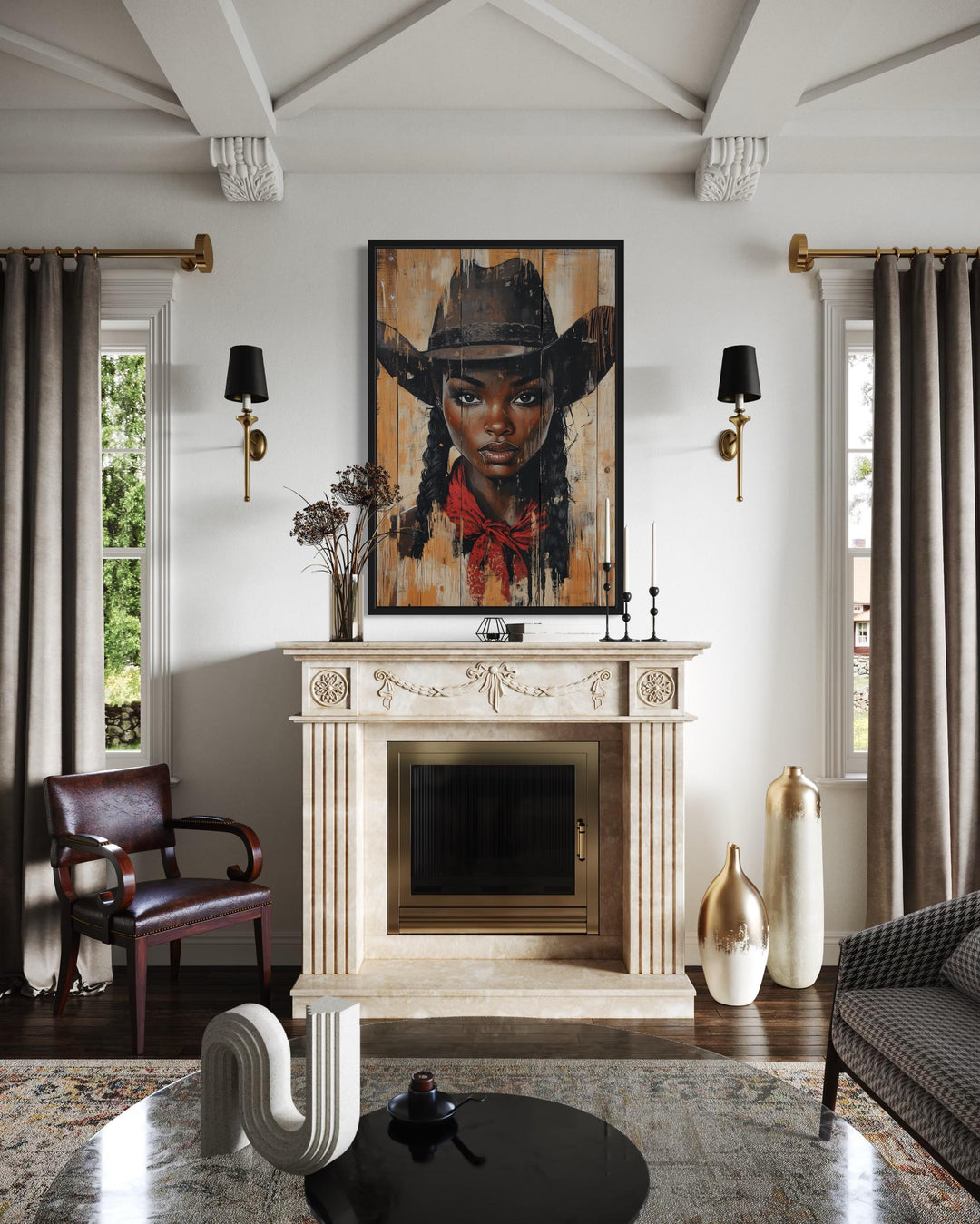 Black Cowgirl Graffiti Portrait Canvas Wall Art