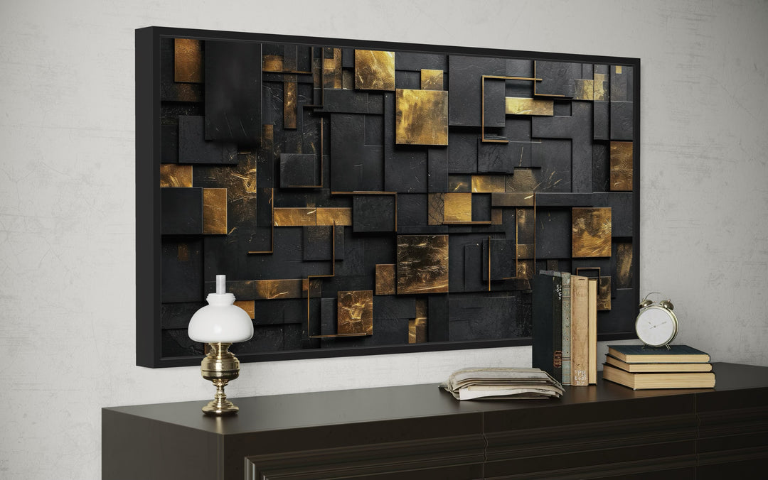 Black Gold Abstract Geometric Framed Canvas Wall Art