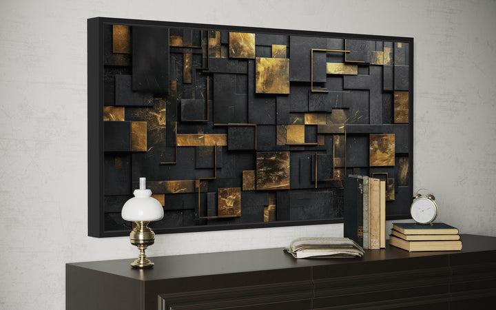 Black Gold Abstract Geometric Framed Canvas Wall Art