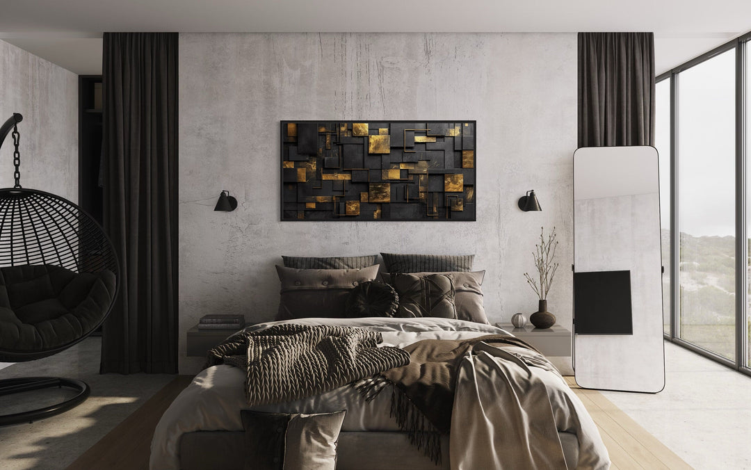 Black Gold Abstract Geometric Framed Canvas Wall Art