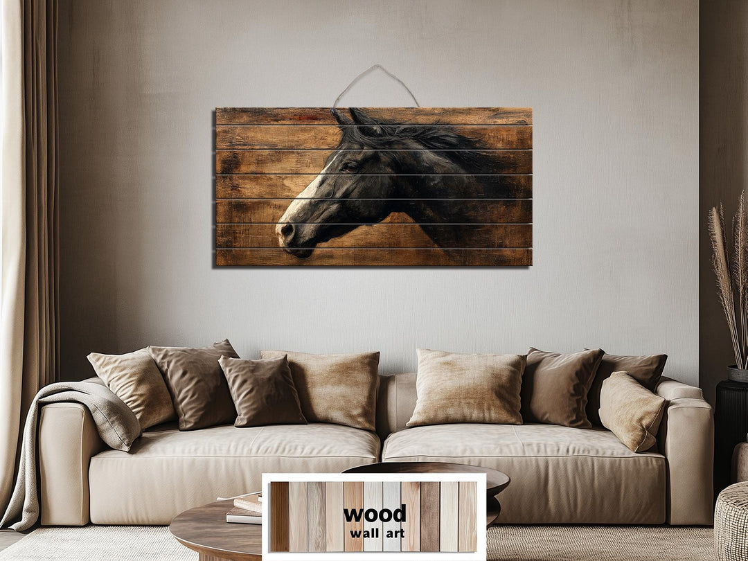 Black Horse Distressed Wood Wall Art