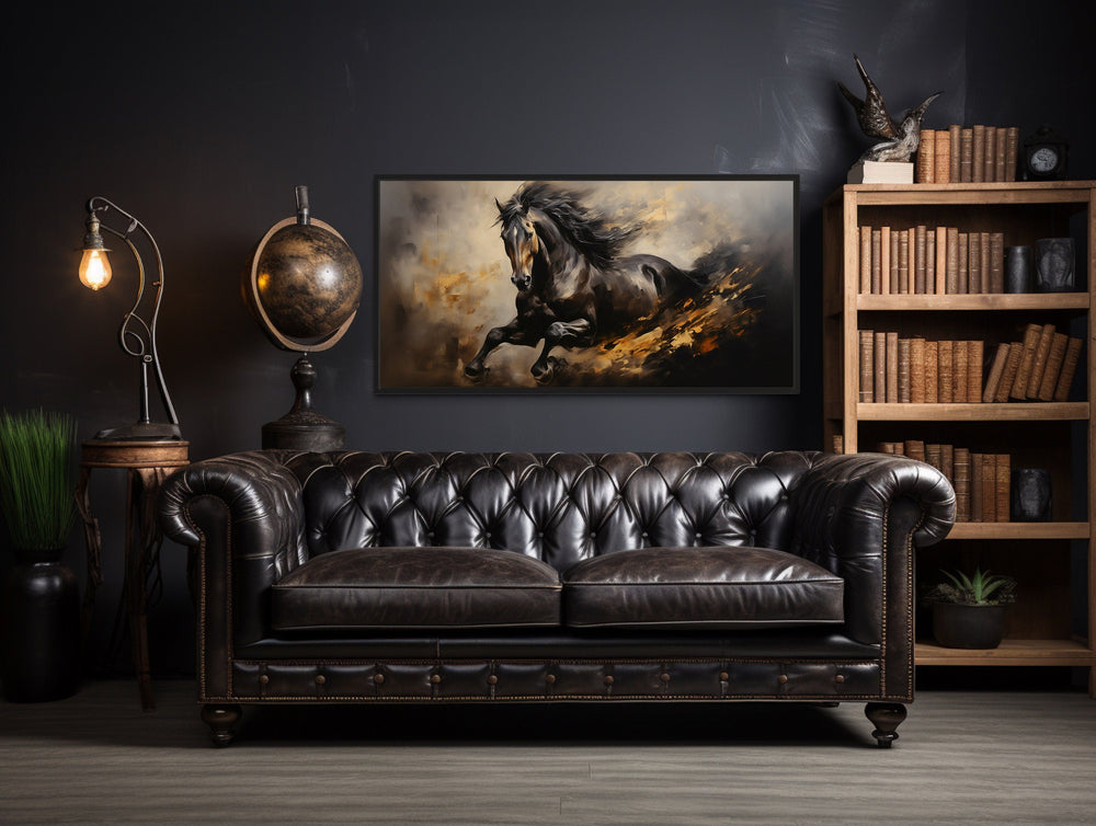 Black Horse Galloping Extra Large Framed Canvas Wall Art