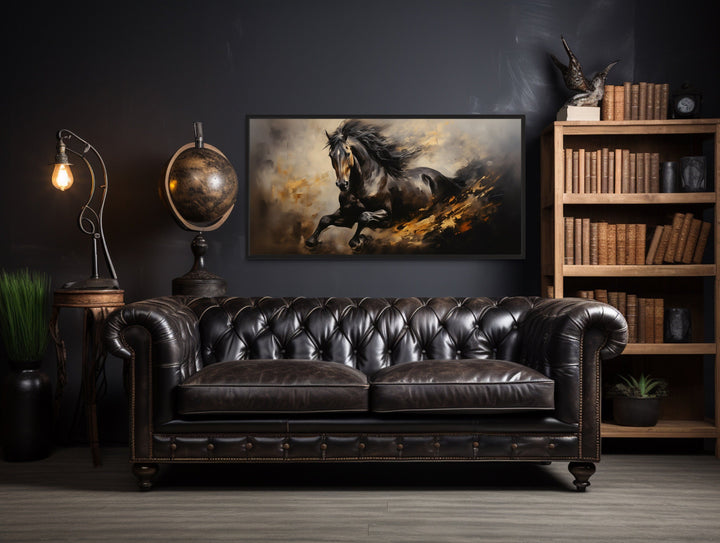 Black Horse Galloping Extra Large Framed Canvas Wall Art