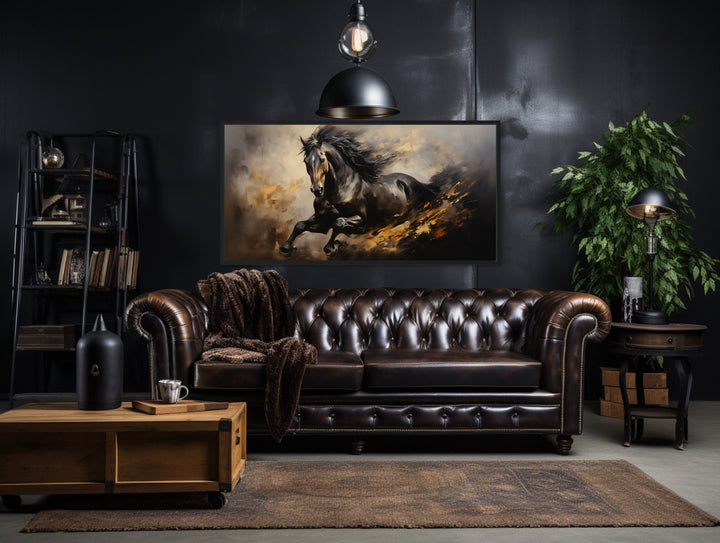 Black Horse Galloping Extra Large Framed Canvas Wall Art