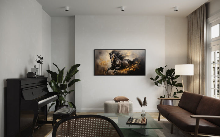 Black Horse Galloping Extra Large Framed Canvas Wall Art