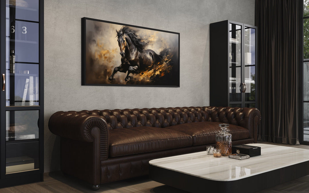 Black Horse Galloping Extra Large Framed Canvas Wall Art