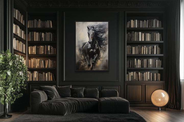 Black Horse Modern Abstract Vertical Painting Extra Large Framed Canvas Wall Art