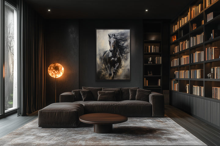 Black Horse Modern Abstract Vertical Painting Extra Large Framed Canvas Wall Art