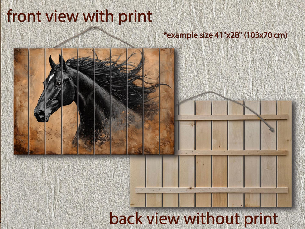 Black Horse Portrait Real Wood Wall Art