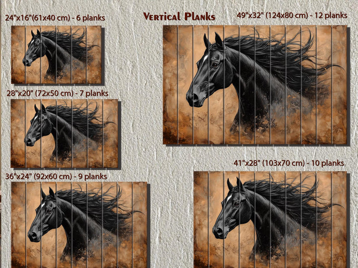 Black Horse Portrait Real Wood Wall Art