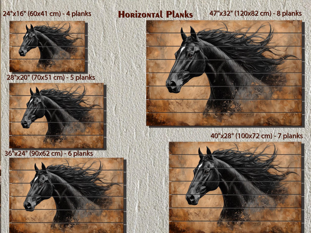 Black Horse Portrait Real Wood Wall Art