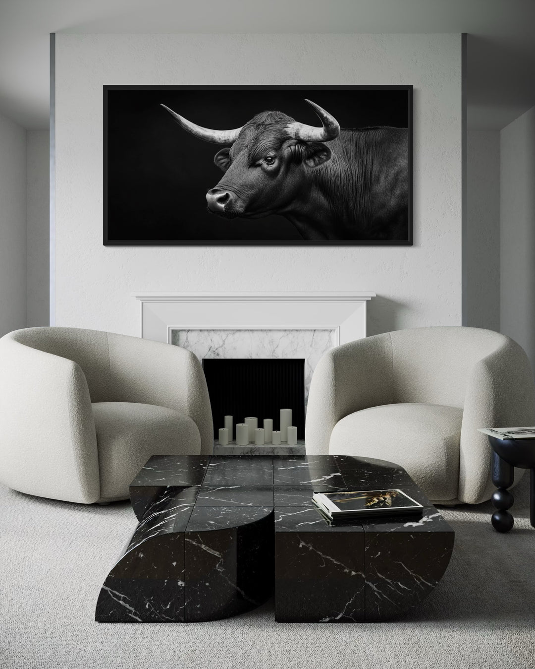 Black Spanish Bull Photograph Extra Large Framed Canvas Wall Art