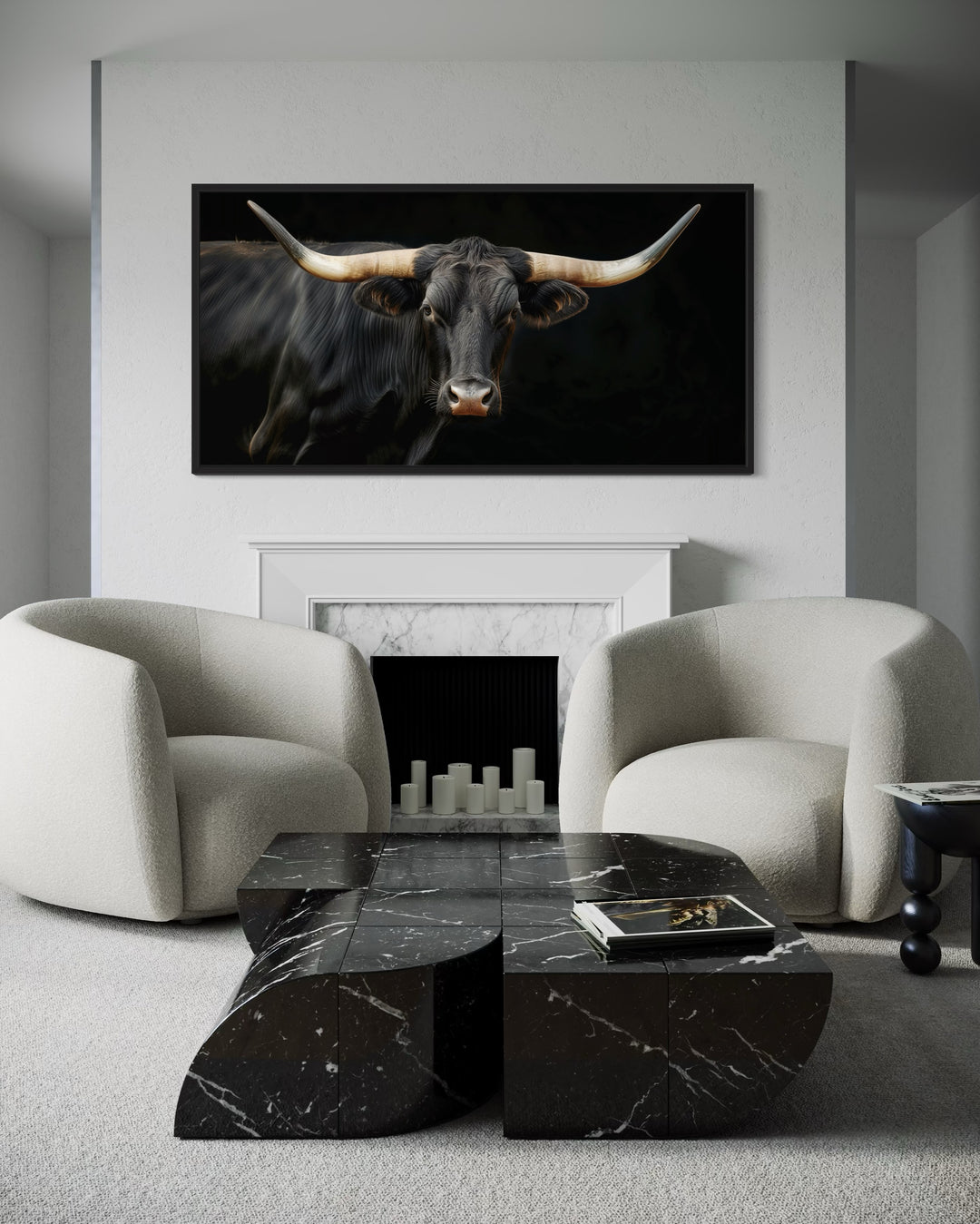 Black Texas Longhorn Photo Style Extra Large Framed Canvas Wall Art