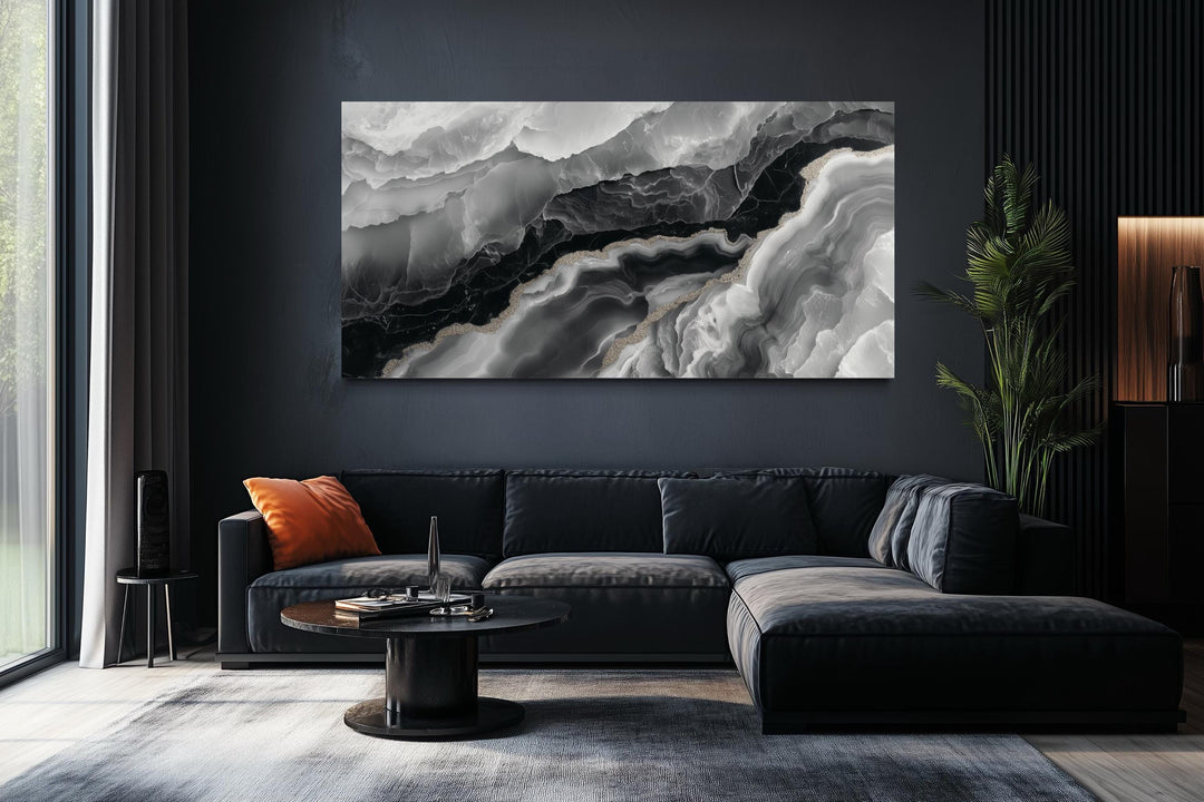 Black White Wall Art, Abstract Marble Canvas Wall Art