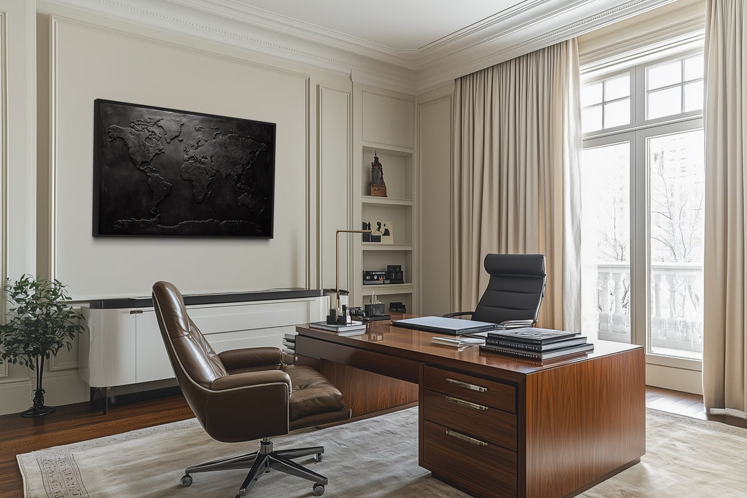 Black World Map Framed Canvas Wall Art For Man Cave Or Office