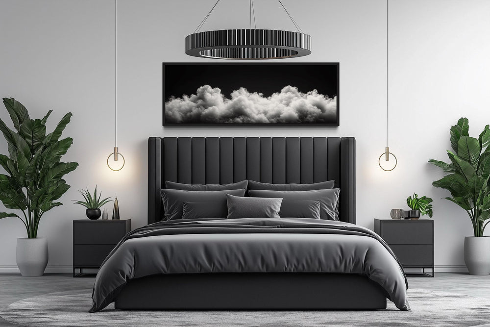 Black and White Cloud Long Narrow Over Bed Wall Art