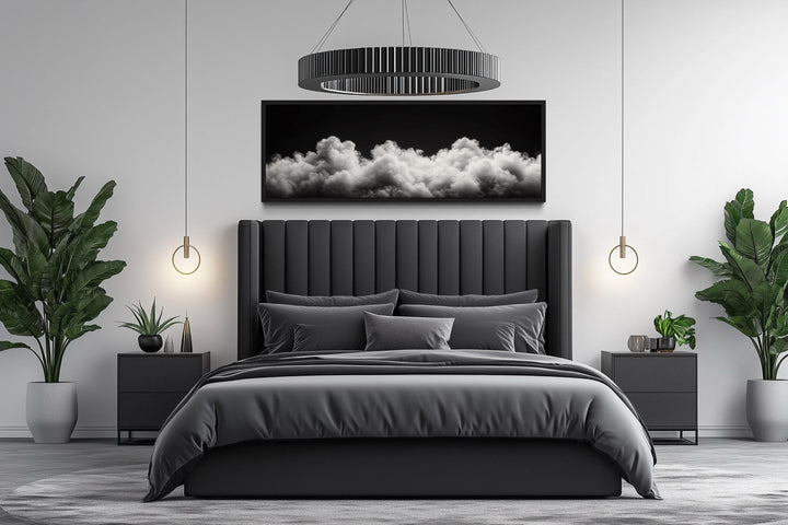 Black and White Cloud Long Narrow Over Bed Wall Art