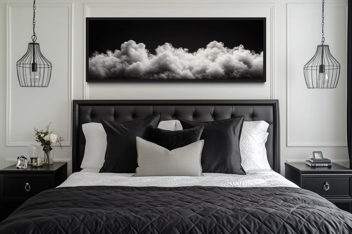Black and White Cloud Long Narrow Over Bed Wall Art