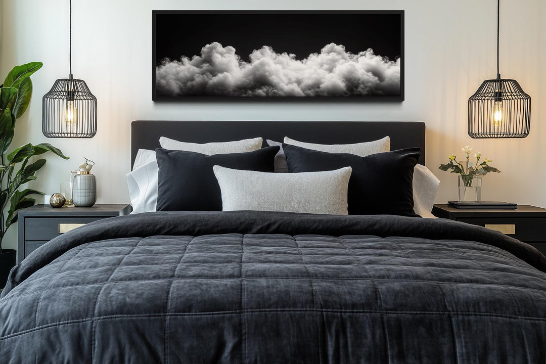 Black and White Cloud Long Narrow Over Bed Wall Art
