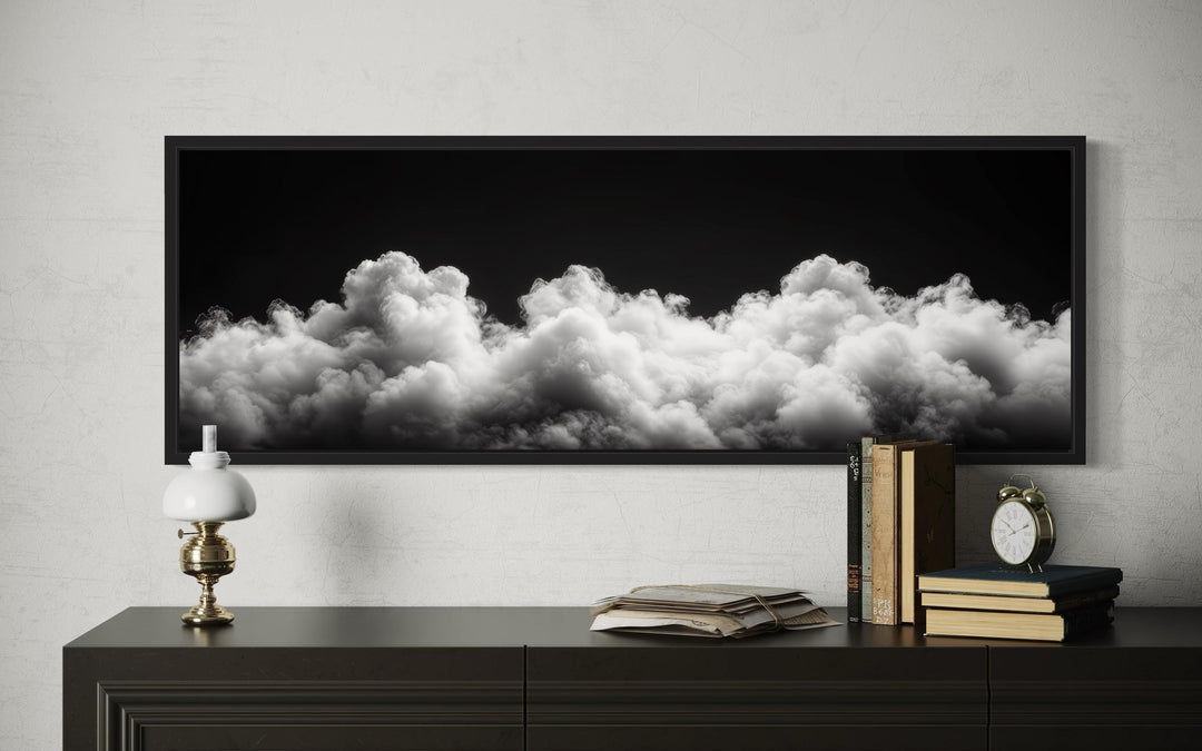 Black and White Cloud Long Narrow Over Bed Wall Art