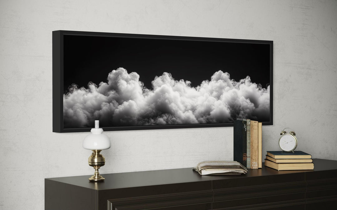 Black and White Cloud Long Narrow Over Bed Wall Art