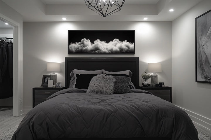 Black and White Cloud Long Narrow Over Bed Wall Art
