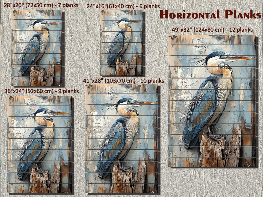 Blue Heron On Driftwood Distressed Wood Wall Art