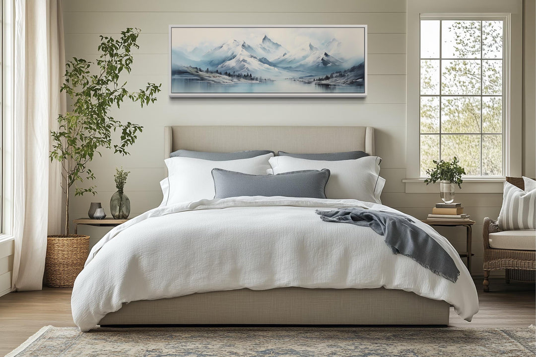 Blue Minimalist Mountains Long Horizontal Canvas Wall Art