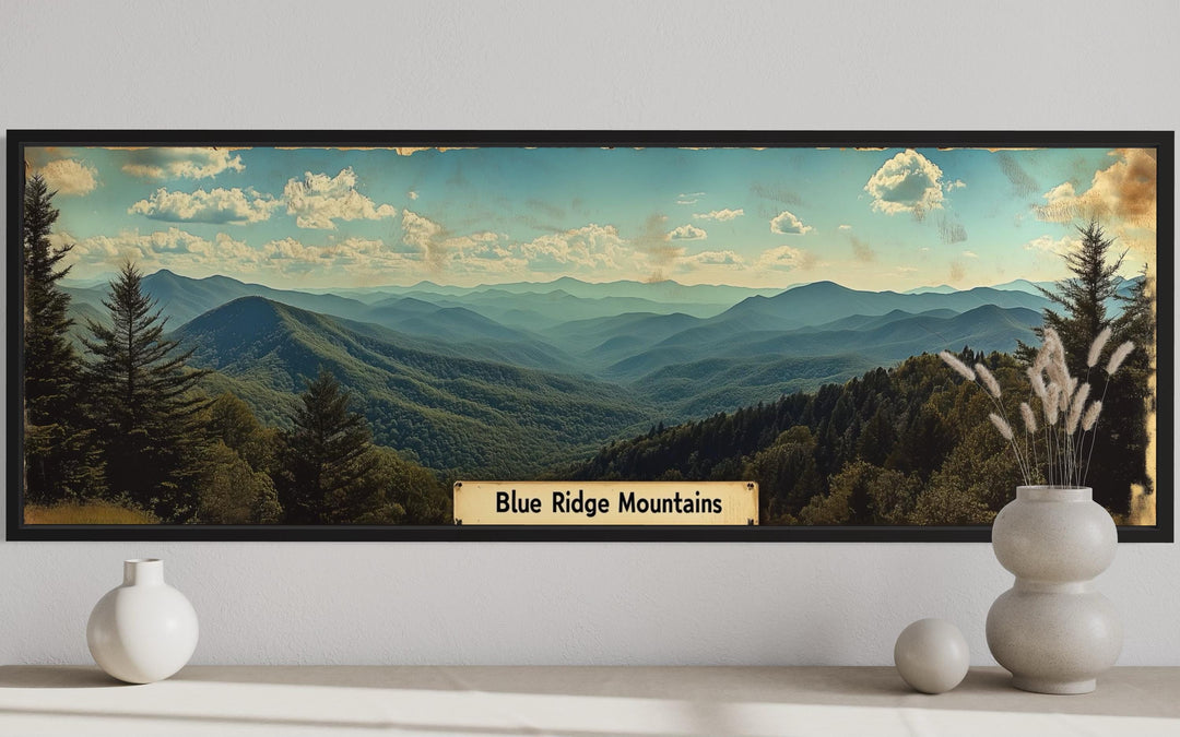 Blue Ridge Mountains Long Horizontal Framed Canvas Wall Art