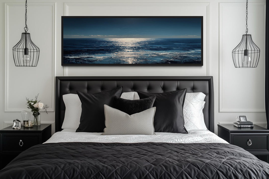 Blue Silver Ocean Horizon Long Horizontal Seascape Wall Art