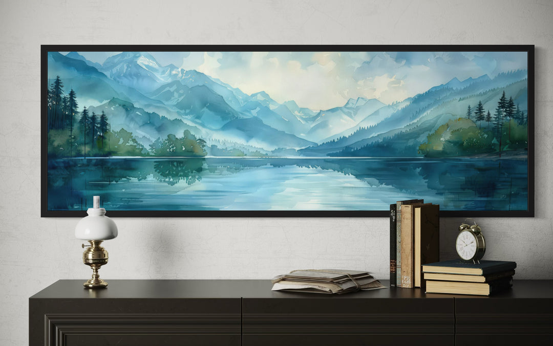 Blue Teal Lake Landscape Horizontal Above Bed Wall Art