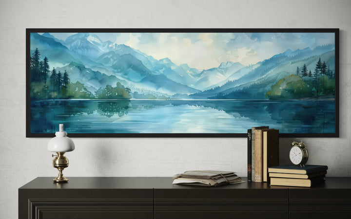 Blue Teal Lake Landscape Horizontal Above Bed Wall Art