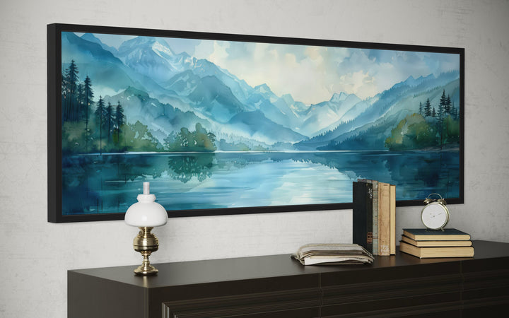 Blue Teal Lake Landscape Horizontal Above Bed Wall Art