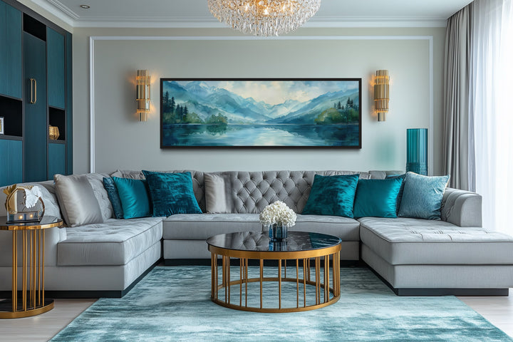 Blue Teal Lake Landscape Horizontal Above Bed Wall Art